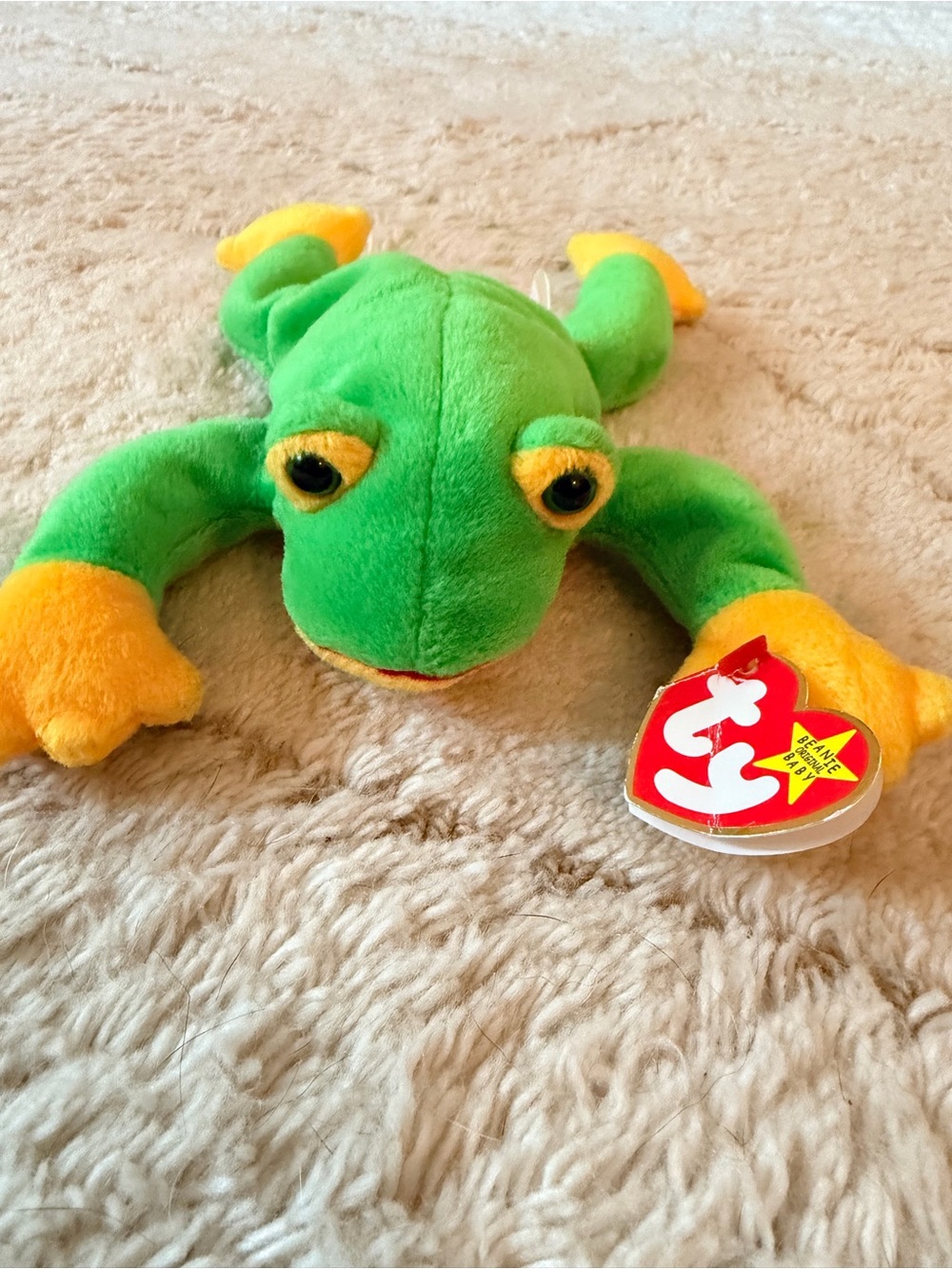 Ty Plush Frog in Bright Green and Yellow